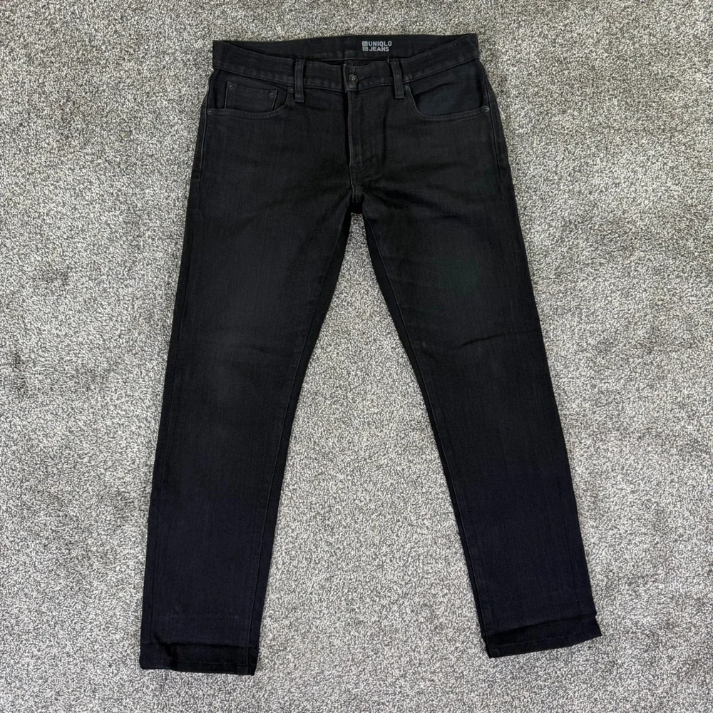 Uniqlo Selvedge Denim Jeans Mens 30x34 Slim Fit Black Stretch Pants Red Line